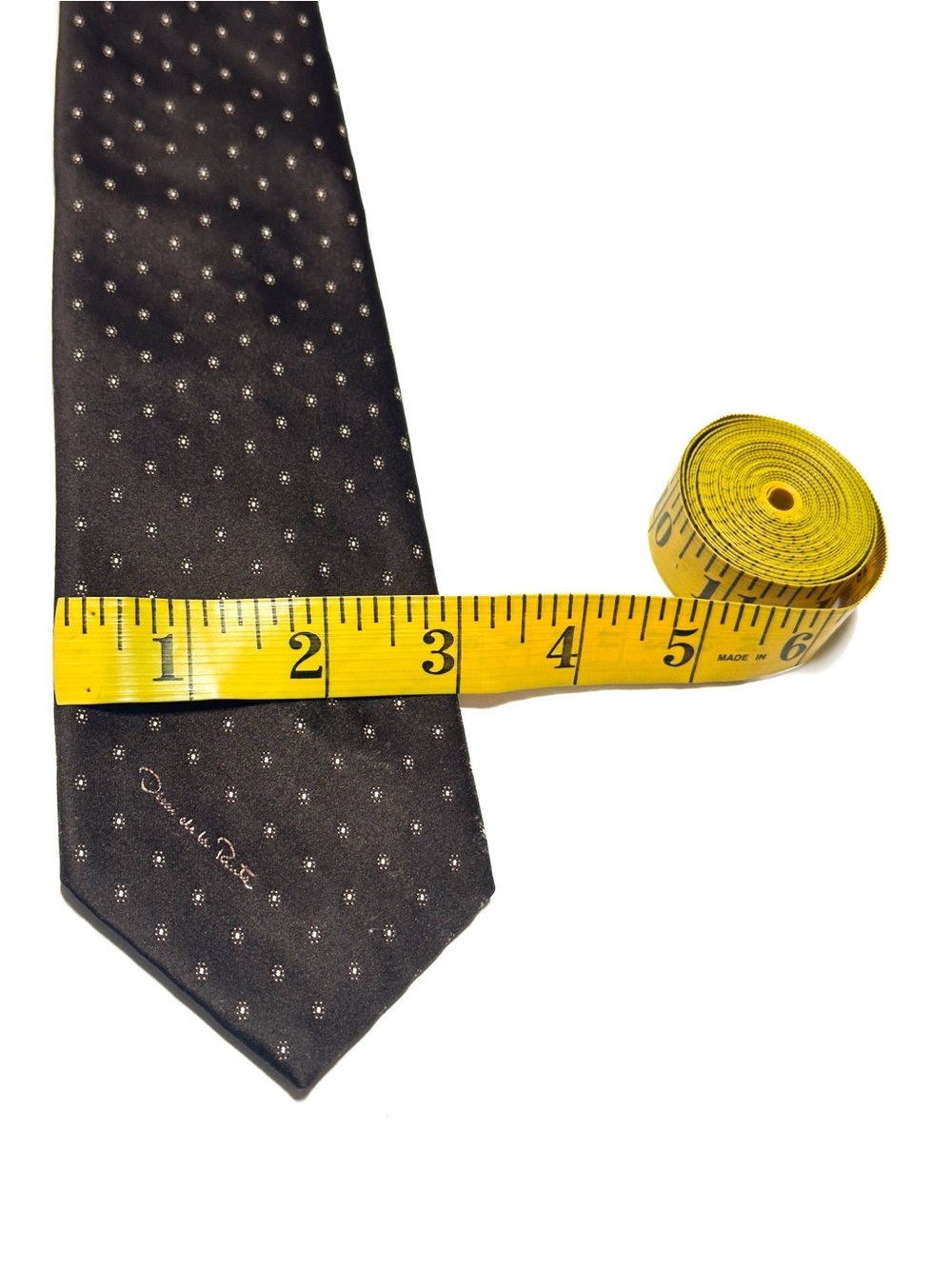 Vintage Oscar de la Renta Brown Geometric Micro Dot Floral Pattern Neck Tie - Picture 3 of 6